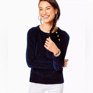NWOT LILLY PULITZER Women's Pippin Chenille Crewneck Long Sleeve Sweater Navy